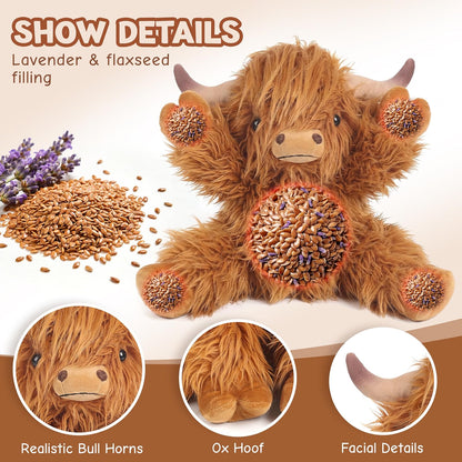 Weighted Highland Cow Plush, Microwavable Heat & Cold