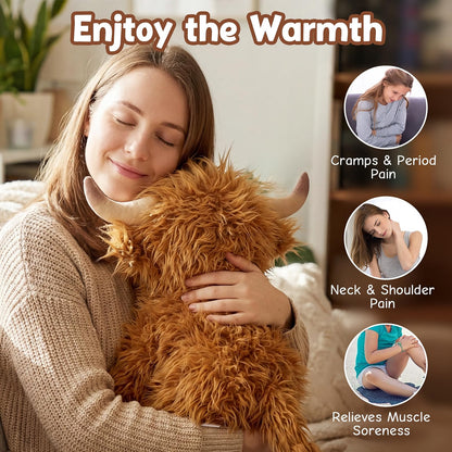 Weighted Highland Cow Plush, Microwavable Heat & Cold